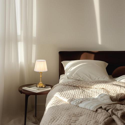 KDG Cordless Portables Table Lamp Set of 2, LED Fabric Shade Small Desk Lamps, 5000mAh Battery Powered Lighting, 2700K Stepless Dimmable Light for Living Room, Dining Room, Bedroom, Bedside (Gold)