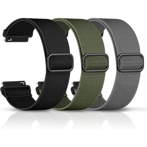 DaQin 3 Pack Nylon Watch Bands Compatible with 16mm 18mm 20mm 22mm Quick Release Watch Band, Adjustable Soft Stretchy Solo Loop Strap Elastic Braided Relacement Wristband for Men Women