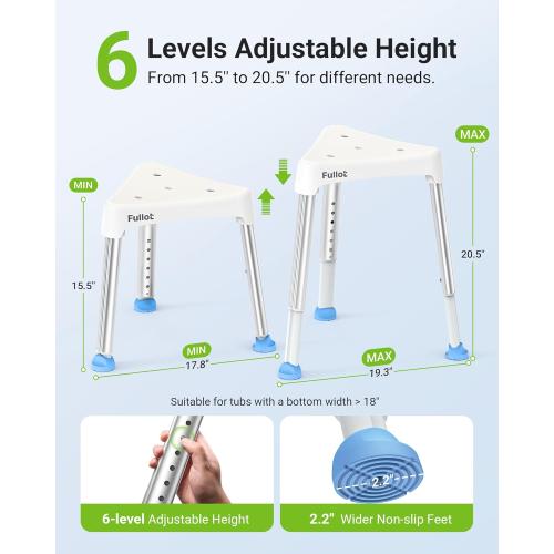 Space-Saving Triangular Shower Chair for Inside Shower, FSA/HSA Eligible 400 lbs Adjustable Shower Stool for Elderly and Disabled, Non-Slip Bathtub Chair with Stable-Bracing, Tool-Free Assembly, White