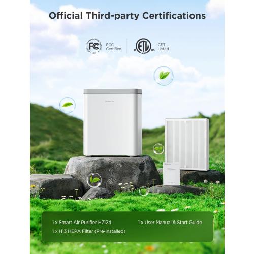 GoveeLife Smart Air Purifier for Home Large Rooms, Covers up to 1046 ft² | PM2.5 Monitor, 24dB Sleep Mode, 3-in-1 Filter Air Purifier with App and Alexa Control for Pet Hair, Odors, Pollen and Smoke