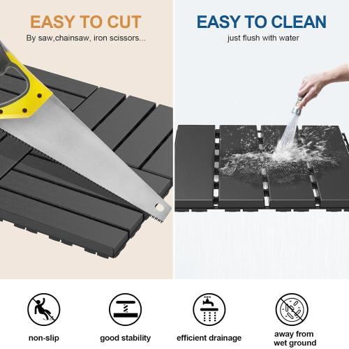 Goovilla Plastic Interlocking Deck Tiles, 36 Pack, 12x12 Each, Dark Grey | Waterproof Outdoor Flooring All Weather Use, Patio Floor Decking Tiles for Porch Poolside Balcony Backyard Concrete