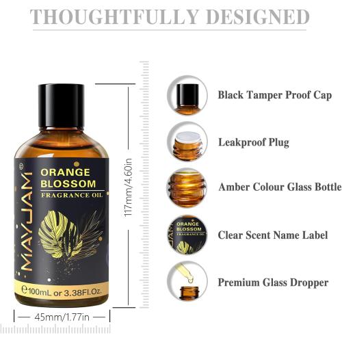 MAYJAM 100ML/3.38FL.OZ Orange Blossom Fragrance Oils with Glass Dropper, Essential Oils for Diffusers, Long Lasting Scented Oils for Soap Candle Making