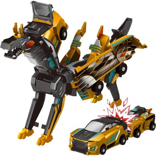 Collision Transforming Dinosaur Car Toy, 2 Magnetic Cars Transform into Dinosaur Toys for Kids Toddler Fun Deformation Robot Dino Car Christmas Birthday Gift Toys for Boys Girl(Golden Dragon)