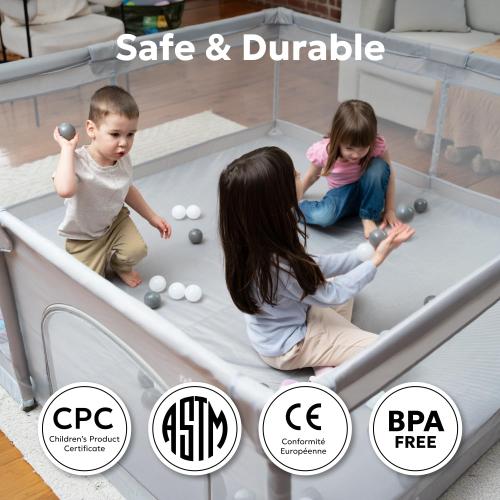 MioTetto Large Baby Playpen – Portable Play Pen, Playpen for Babies and Toddlers with Gate and Breathable Mesh – Indoor, Outdoor Baby Play Yard with Balls & Hangers - Safe and Sturdy Play Pen