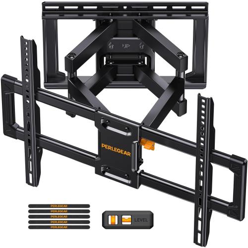 Perlegear UL Listed Full Motion TV Wall Mount for 42-90 inch TVs up to 132 lbs, TV Mount with Dual Articulating Arms, Tool-Free Tilt, Swivel, Extension, Leveling, Max VESA 600x400mm, 16 Studs, PGLF8.