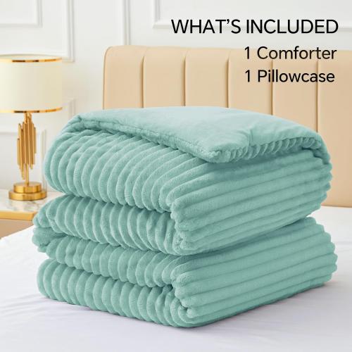 BEDELITE Fleece Twin Comforter Set -Super Soft & Warm Fluffy Haze Blue Bedding, Luxury Fuzzy Heavy Bed Set for Winter with 1 Pillow case