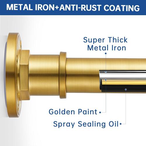 BRIOFOX Industrial Shower Curtain Rod - 2-in-1 Design Tension Curtain Rod - Never Rust Non-Slip 43 to 72 Inch Metal Steel, Gold Window Curtain Rod