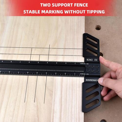 Woodworking T-Square 32 Inch Aluminum Alloy T Square Ruler 1/32 Hole Scrbing Guides Positioning Scribe Tool Precision Woodworking Ruler Scribing Tool for Carpenter Layout and Measuring