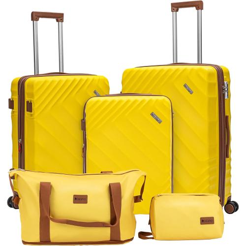 Rosamo 5 piece Luggage Set Expandable Suitcase 22x14x9 Airline Approved Carry on, ABS Hard Case Suitcases with Spinner Wheels, TSA Lock (Yellow)
