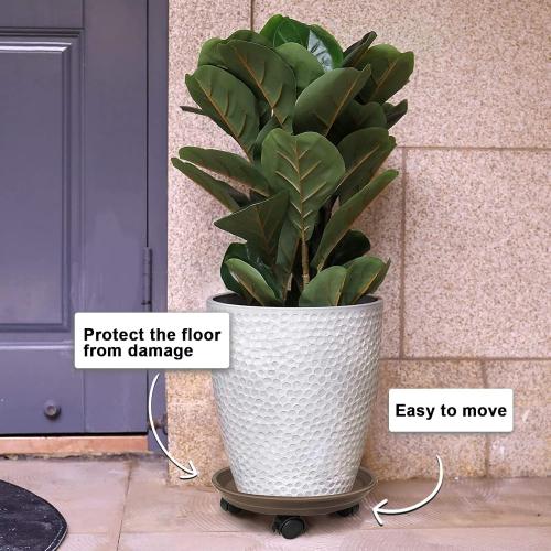 2 Pack of Plant Pallet Caddy with Wheels, Round Flower Pot Mover, Indoor Rolling Planter Dolly on Wheels, Outdoor Planter Trolley Tray Coaster, Brown