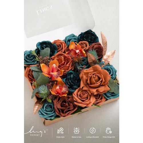 Ling's moment Artificial Flowers Wedding Rustic Teal Fall Combo for DIY Wedding Centerpieces Bouquets Combo Decorations