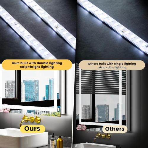 LOAAO 24X32 LED Bathroom Mirror with Lights, Anti-Fog, Dimmable, Backlit   Front Lit, Lighted Bathroom Vanity Mirror for Wall, Memory Function, Tempered Glass, Shatter-Proof, ETL Listed
