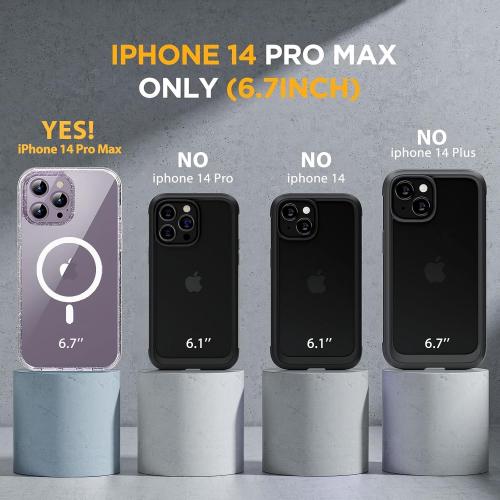 Miracase Magnetic for iPhone 14 Pro Max Case 6.7 inch, (Compatible with MagSafe) Upgrade Full-Body Clear Phone Bumper Case with Built-in 9H Tempered Glass Screen Protector, Magnetic Glitter Clear