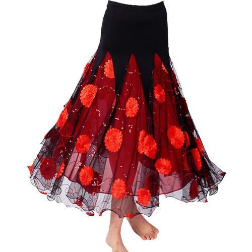 Size M....JEZISYMA Women's Elegant Ballroom Spanish Standard Waltz Party Swing Long Dance Skirt