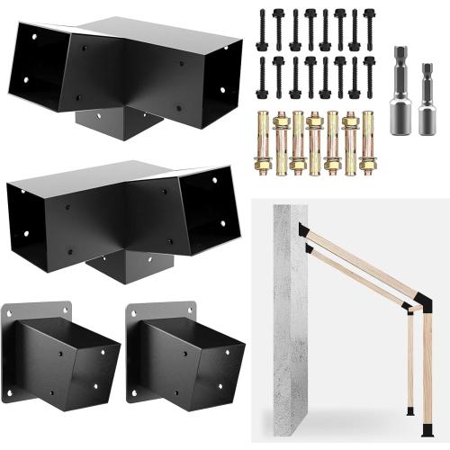 Pergola Slanted Roof Bracket kit 4 Pack,3-Way 30-Degree Right Angle Corner Bracket with Wall Mount Post Base for 4x4 (Actual:3.5“x3.5) Lumber for Pergolas/Gazebos,Porchs - 4Pack