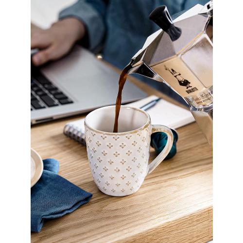 LE TAUCI Coffee Mugs 12 oz, Ceramic Mug Set Set of 4, Embossment Cups for Espresso, Latte, Tea, Cocoa, Cappuccino & Mocha, Dishwasher Oven Microwave Safe - 3.4 inch, Arctic White
