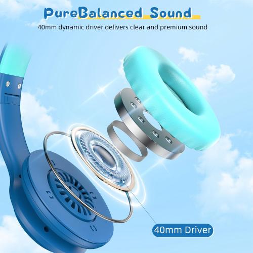 Kids Bluetooth 6.0 Headphones with LED Light, 85Hours Playtimes, Type-C Fast Charging, 85/94dB Volume Limited, Comfort Wireless Headphones with Built-in Mic, Wired & TF Card Mode, Blue