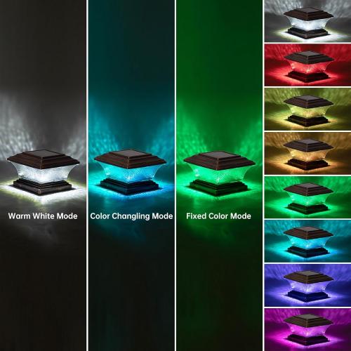 HUYIENO Solar Post Cap Lights Outdoor LED Lighting Deck Fence Light Two Modes Warm White/7 RGB Color Changing Suitable for 4x4 5x5 Wooden Posts (Brushed Copper, 8pk), HY1238