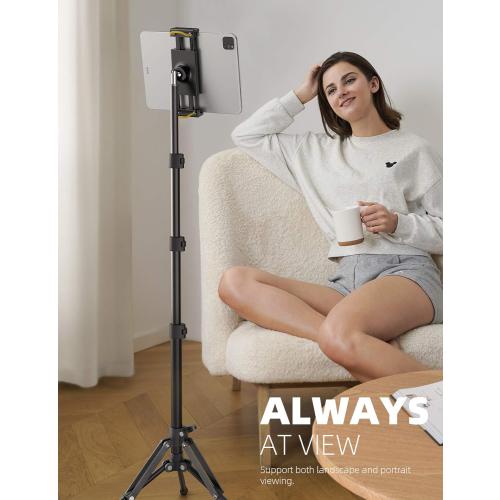 Lamicall Tablet Floor Tripod Stand - 64.9 Tablet Holder Mount with Adjustable Height for Stream/Watching with Bluetooth Remote, Gifts for iPad Pro 12.9/11 Mini, Air, iPhone, 4.7-13 Devices