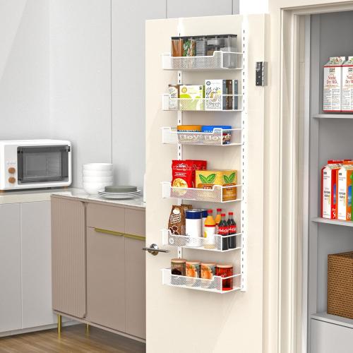 VyGrow 12.3 W Narrow Over the Door Pantry Organizer, 6-Tier Over the Door Organizer with Adjustable Basket, Pantry Door Organization for Pantry Kitchen Storage Room Spice Rack, White