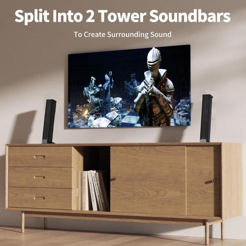 LARKSOUND 2.2 CH Soundbar for Smart TV, 2-in-1 Detachable Sound Bar for TV, Gaming Monitor, Surround Sound System, Bluetooth 5.3/HDMI-ARC/Optical/AUX Connections
