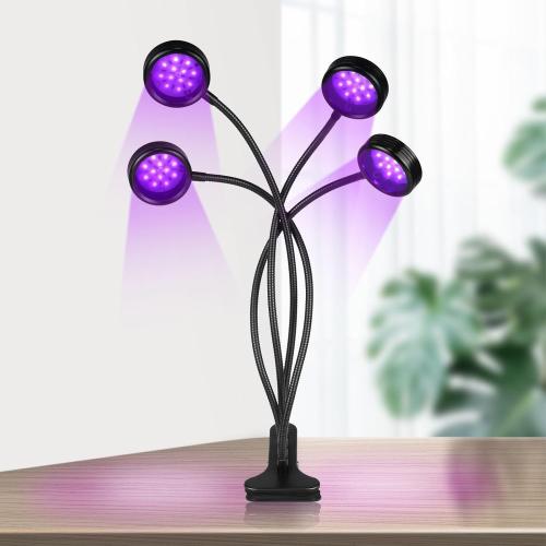 YGS-Tech LED Black Light, 20W UV Lamp with USB, Four Head Dimmable Gooseneck UV Light, Wavelength 389-405nm Black Lights for Resin, Neon Body Paint, Bedroom and Glow Party Decorations