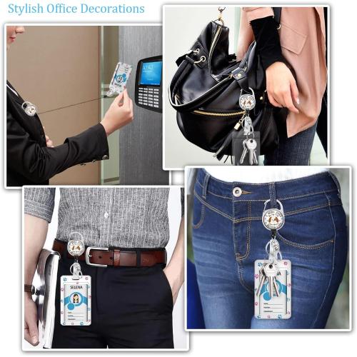 Cute Dog Badge Holder with Retractable Reel, Funny Id Card Badge Case with Carabiner Clip Heavy Duty, Vertical Card Name Tag Badge Protector Cover for Work Office Nurse Teacher Women Student Gifts