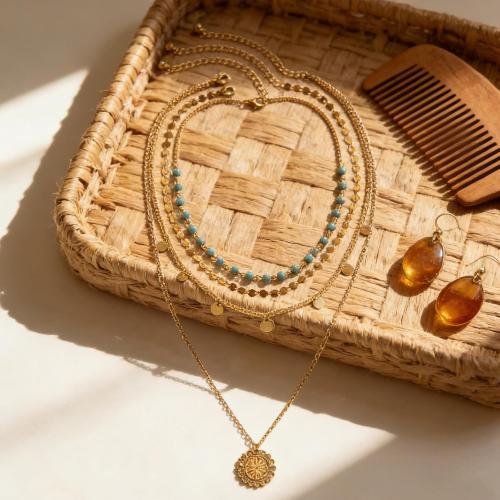 Gold Layered Necklace for Women Summer Boho Layered Stacked Pendant Necklace Country Concert Necklace Turquoise Coin Long Necklace