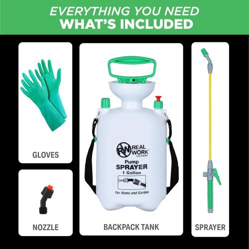 REALWORK 1-Gallon Handheld Tank Sprayer with Easy-Carry Shoulder Strap for Lawn, Garden, Yard, in Translucent White