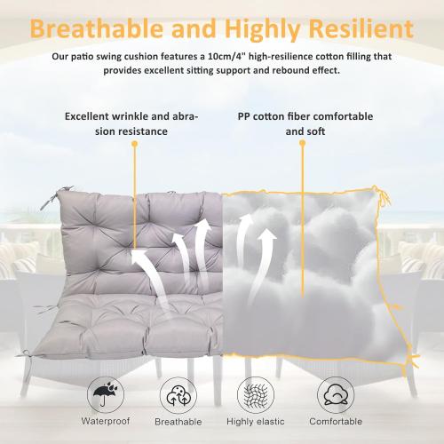 Swing Replacement Cushions for Outdoor: 2-3 Seater Waterproof Porch Bench Cushion with Backrest and Ties - 4 Thick Swing Cushion for Garden Patio Backyard Loveseat