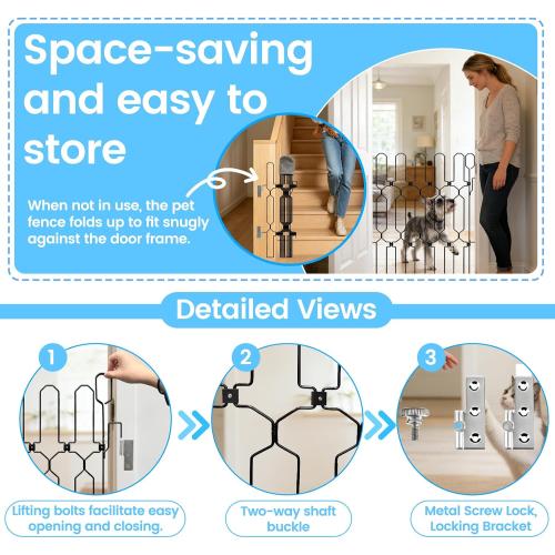 Retractable Dog Gate for Front Door, Bite-Proof Metal Pet Dog Barrier, Foldable Space-Saving Wall-Mounted for Small and Medium-Sized Dogs, Easy Install Dog Gate, Indoor/Outdoor (W: 35.5in H: 31in)