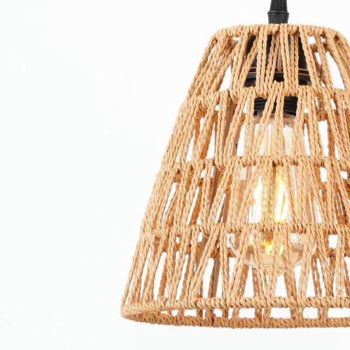 3-Pack Rattan Kitchen Island Pendant Light Fixtures, 9 Boho Farmhouse Hand-Woven Wicker Cone Hanging Ceiling Lights, Adjustable Height for Dining Room, Hallway EH66185P3
