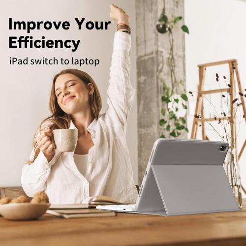 kenke for iPad 11/10th Gen Case with Keyboard 11/10.9 inch 2025 A16/2022, Detachable Wireless Bluetooth Keyboard Case Thin & Light with Built-in Left Side Pencil Holder, White Square Keycaps (Gray)