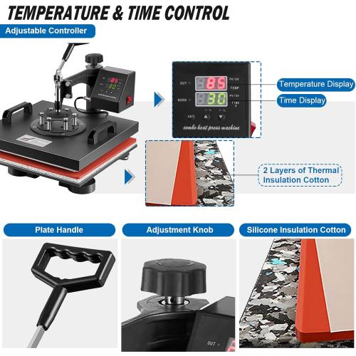 5 in 1 Heat Press Machine, Heat Press 15x15 inch, T Shirt Pressing Machine Slide Out Design, Multifunction Heat Press Transfer Machine Sublimation Combo for T-Shirt/Hat/Mug/Plate