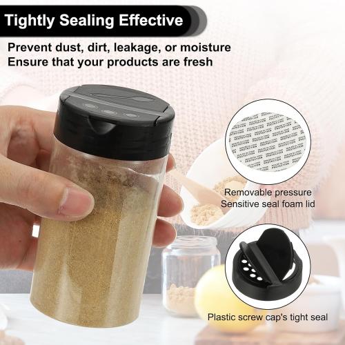 PATIKIL 4.7oz Plastic Spice Jars with Shaker Lids, 4 Pcs Refillable Empty Seasoning Containers Bottle with Label Marker Pen for Storing Spice Salt Herbs Powders Condiment, Clear