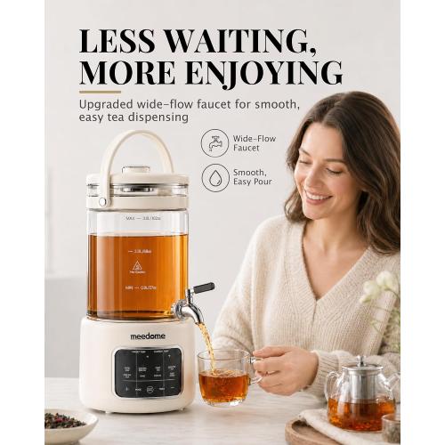 3L Electric Kettle & Beverage Dispenser with Infuser, Spigot - All-in-One Health Pot for Iced Tea/Coffee, Temperature Control, Glass Pitcher - Home & Office Use