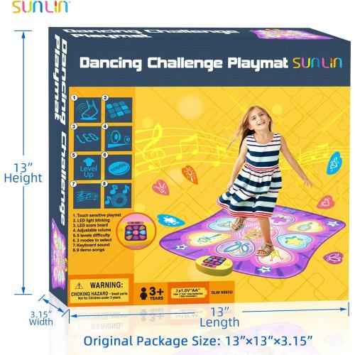 SUNLIN Dance Mat Toys for Girls Ages 3-10 | Dance Pad with LED Lights, Adjustable Volume, 9 Built-in Music, 7 Game Modes, 5 Challenge Levels | Christmas Birthday Gifts for 3 4 5 6 7 8  Years Old Girl