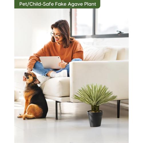 Velener Artificial Agave Plant in Black Pot with Real Stone Pebbles, Large Fake Plants with Fake Green Moss, Faux Yucca with Long Sword-Shaped Leaves for Indoor/Outdoor-15 Inches, 180 Leaves