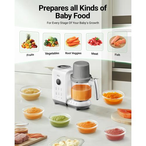 Bear Baby Food Maker with 18.5oz Dual-Layer Steam Baskets, OneStep Baby Food Processor Steamer Puree Blender Grinder Mills, Auto Cooking Grinding&Sterili-zing for Healthy Homemade Baby Food, BPA-Free