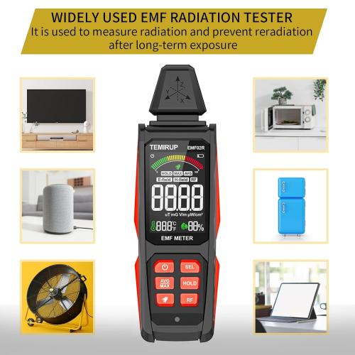EMF Detector, TEMIRUP 5 in 1 Handheld EMF Meter Radiation Detector, Detects EF, RF, MF, WiFi Signal,Temperature, Humidity, Rechargeable EMF Reader with Large Color LCD for Home, Office, Ghost Hunting