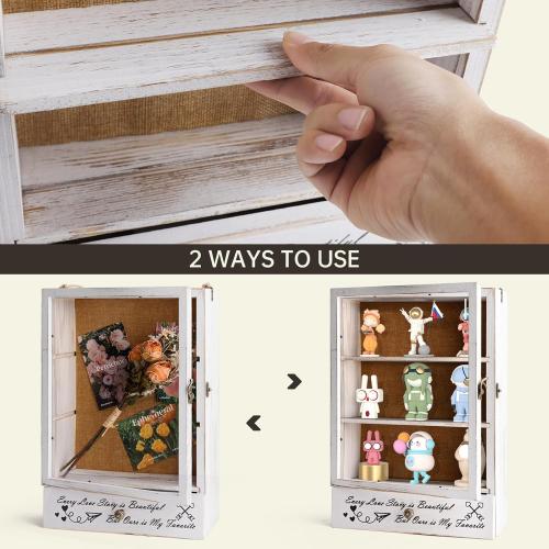 Large Shadow Box Frame 11x16 , 3.5” Deep Shadow Box with Drawers and Removable Shelves, Rustic White Color Wood Picture Display Frame Memory Box for Tickets Wedding Bouquet for Wall or Tabletop