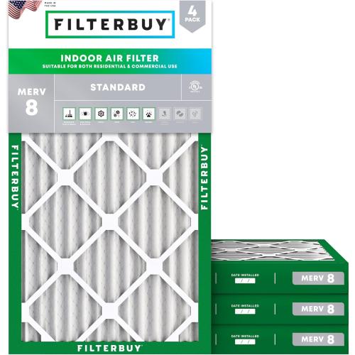 Filterbuy 14x30x2 Air Filter MERV 8 Essential Dust & Allergy Defense (4-Pack), Electrostatic Pleated HVAC AC Furnace Filters Replacement (Actual Size: 13.50 x 29.50 x 1.75)