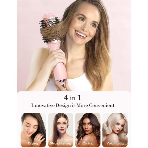 LANDOT Hair Blow Dryer Brush: One-Step Hot Air Brush with 60mm Oval Barrel - 4 in 1 HairDryer Styler and Volumizer for Drying Straightening Curling Volumizing Hair Fight Frizz and Add Volume