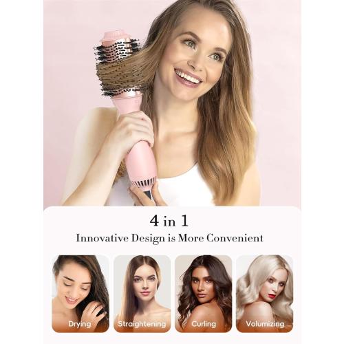 LANDOT Hair Blow Dryer Brush - One-Step Hot Air Brush for Fast Drying Smoothing Volumizing, Ionic Anti-Frizz Delivers Salon Blowout Results, 3 Heat/2 Speed Settings fit All Hair Types, Rose Gold Pink