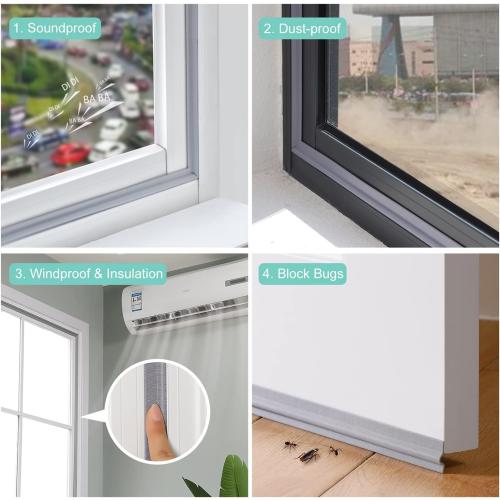 MOPMS Draft Stopper Sweep, Door Weatherproofing Stripping, Window Seal Strip Self-adhisive Soundproof Seal Strip Cuttable Window Weather Stripping, Length 6.56Ft- Black