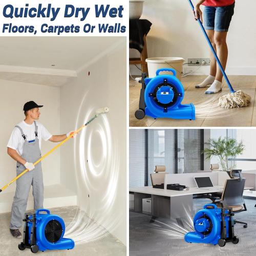 5000 CFM 1HP Air Mover Blower Fan, Floor Blower Dryer, 3 Speeds, 4 Adjustable Angles, Handle Wheelkit, 15Ft Long Cord Portable, Stackable - 2026 Upgraded, Blue