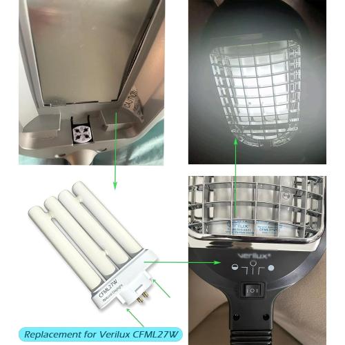CFML27VLX Full Spectrum Fluorescent Bulb, 6500K Natural Daylight Replacement for Verilux 27W Desk & Floor Lamps Light,GX10Q-4 4 Pin Base in a Square