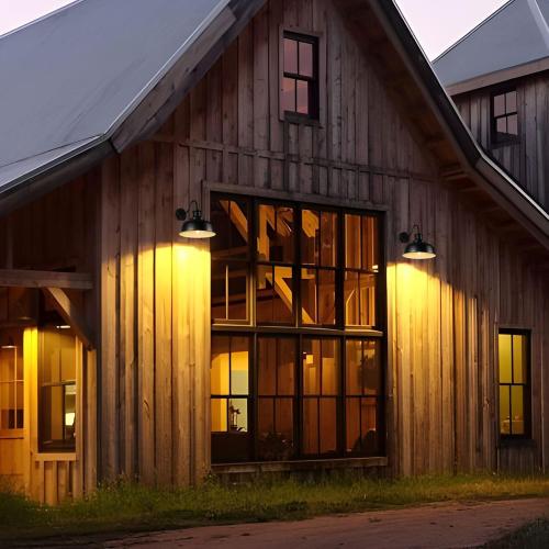 Solar Barn Lights for Outside, Outdoor Wall Lights Solar Powered, Farmhouse Exterior Wall Sconces, Industrial Exterior Lighting Fixture, Rustic Lantern for Garage, Barn, Shed,RZSR007-2