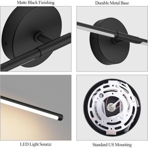 40In Hardwired Modern Wall Sconce for Bathroom Black Vanity Light Fixture 3000K Bathroom Sconce 360° Rotate Warm Light for Bedroom Living Room