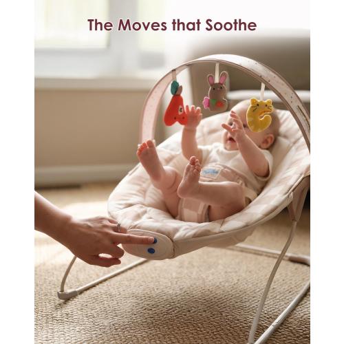 Tiny Marvels Baby Bouncer, Baby Bouncer Seat with Music for 0-6M, 20lbs | Soothing vibration, sensory toys, 3-point safety harness, machine washable seat, melodies 0–6 months, baby boy